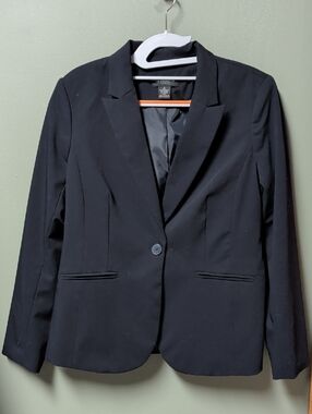 Liz Claiborne Navy Blue Single-Button Women's Blazer - Notched Lapel Size 8